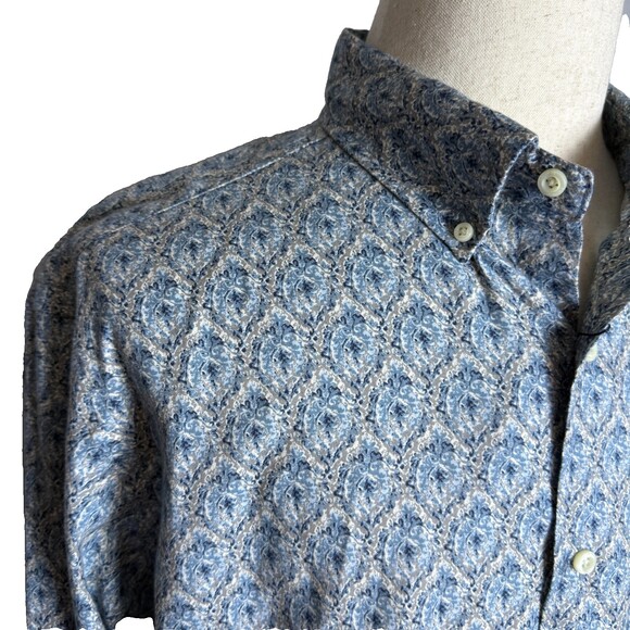 Cremieux Other - NWT Cremieux Men's Button Down XL Long Sleeves Blue & Gray Damask Jacquard Print